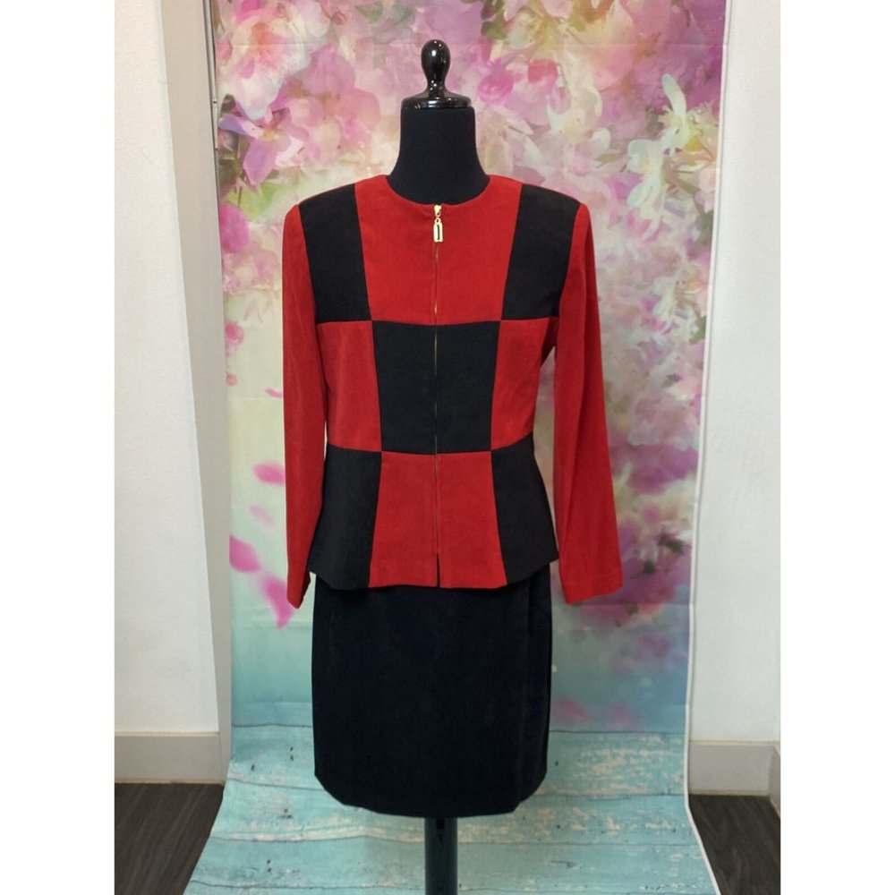 Vintage 80's Jessica Howard Two Piece Zip Up Long Sleeve Jacket and Skirt Size 8